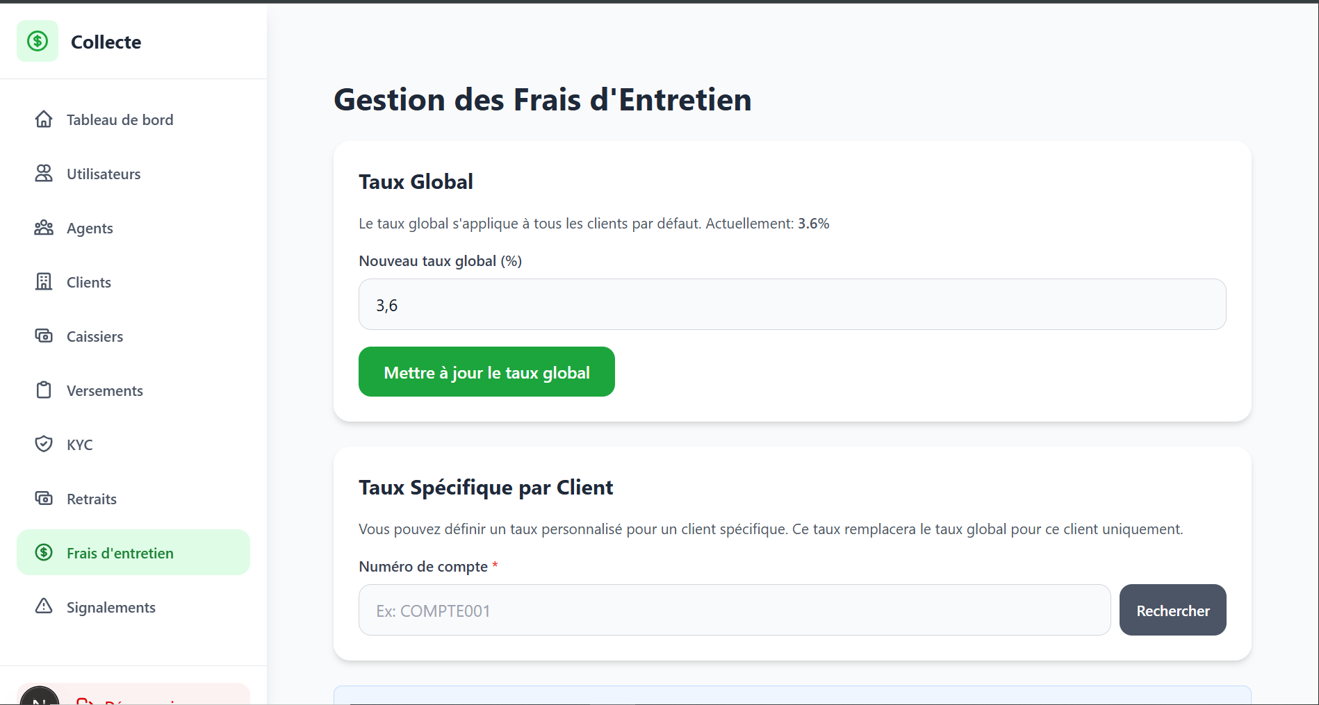 Gestion des frais d'entretien Collecta