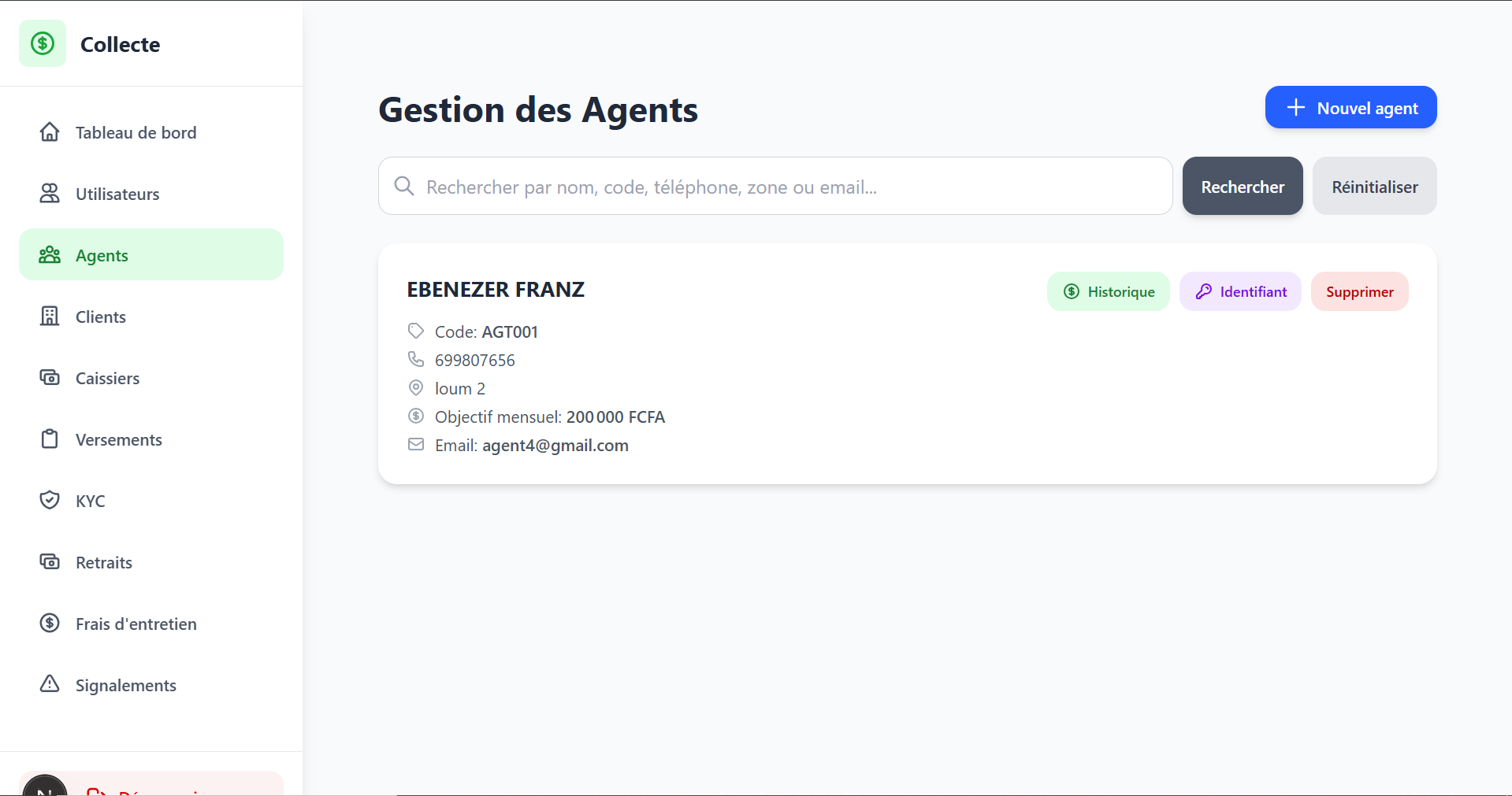 Gestion des agents Collecta